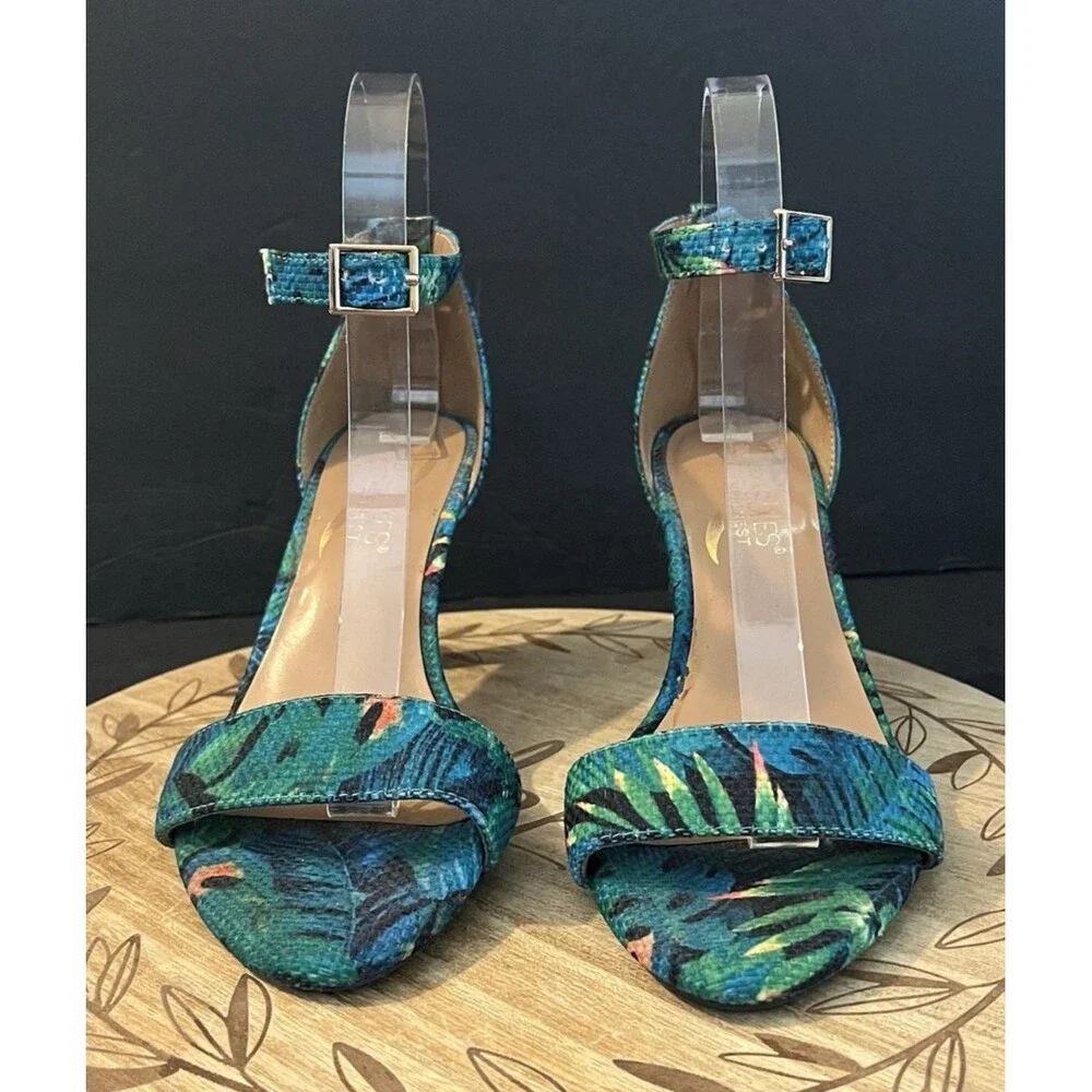 Aerosoles Laminate Blue Green Tropical Open Toe High Heel Pump Sandal Size 6.5M